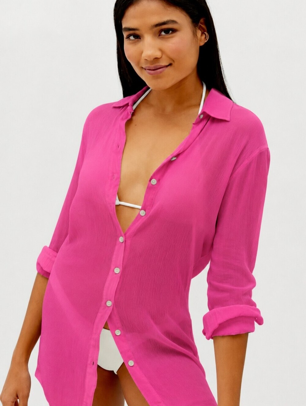 VIX PAULA HERMANNY mila/juliane cotton cover-up button down blouse shirt pink S
